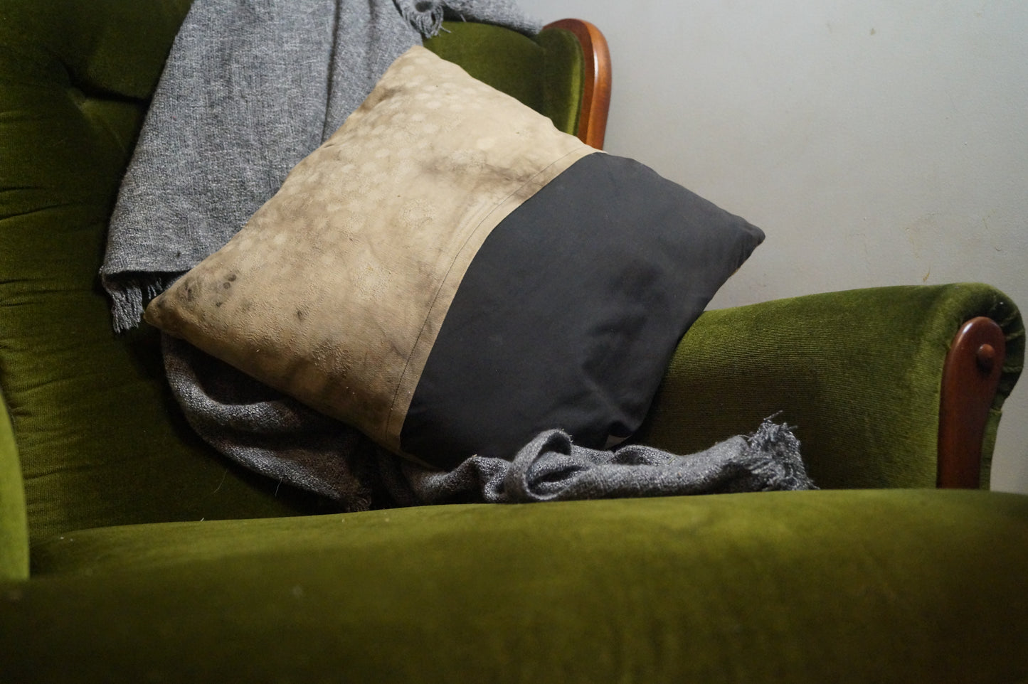 Eco-Dyed Cushion Cover - Stone & Black